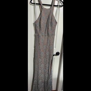 Long Lace silvery/blue prom dress